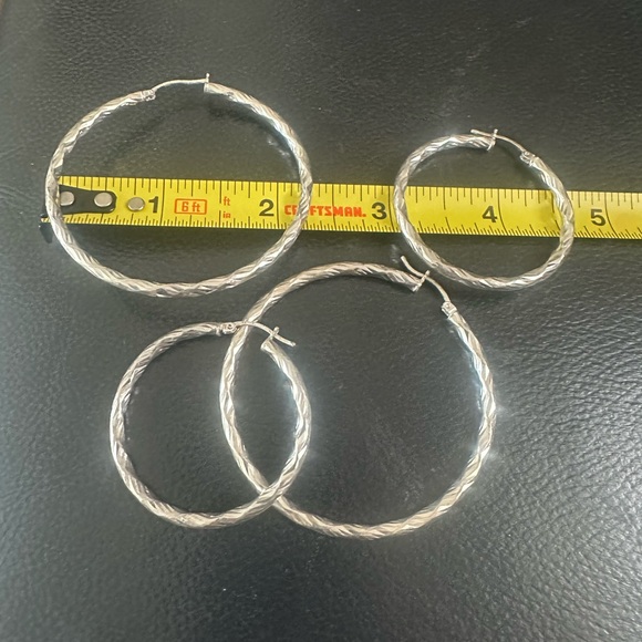 Two Sets Gorgeous Stamped Sterling Silver Hoops - Picture 4 of 5